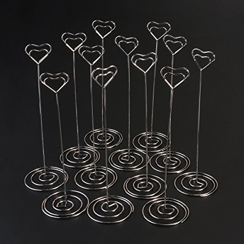 GRACETOP 12pcs Tall Place Card Holders 8.7 Inch Heart Shape Table Number Holder Chrome Plated Metal Funny Heart and Vortex Clip Desktop Decoration Memo Holder Stand Tabletop Card Holder - Thumbnail 7