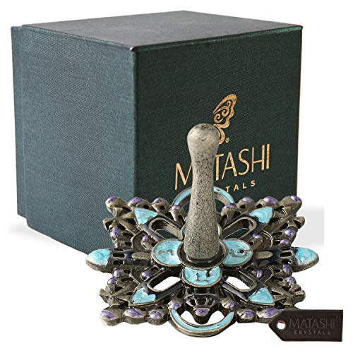 Matashi Hand-Painted Gold-Plated Spinning Dreidel Holiday Ornaments (Pewter) Elegant Jewish Decor with Vintage Design & Embellished Crystals Judaica