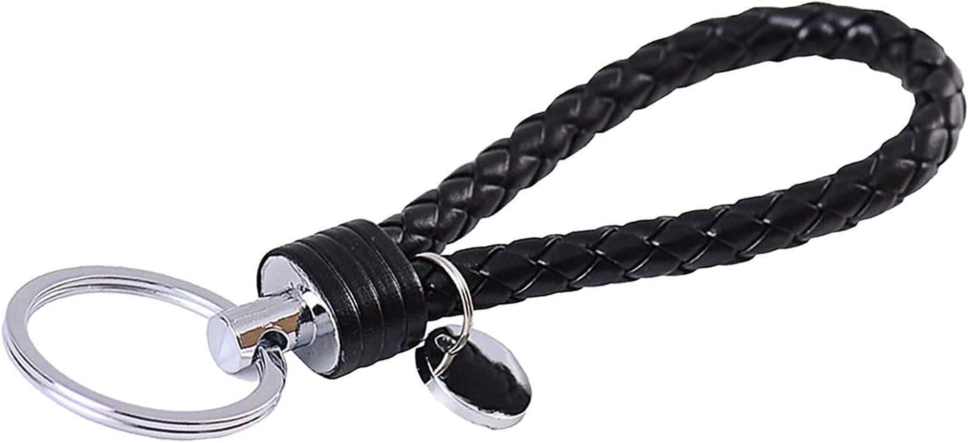 Dancyshop Fashion Leather Key Chain for Women Men, Braided Car Key Strap with Heavy Duty Alloy Key Rings for Office Home Use (Supply Single/Twin Rings) (Single Ring, Black)