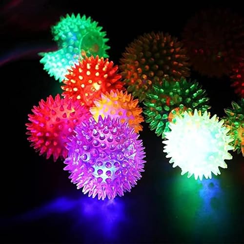 24 Pack 2.55 LED Light Up Bouncy Spiky Ball , Fidget Sensory Toys Glow