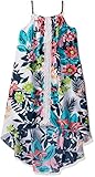 Emily West Big Girls' Sleevless Floral High-Low Woven Sundress with Lace Trim, Turquoise/Multi, 16