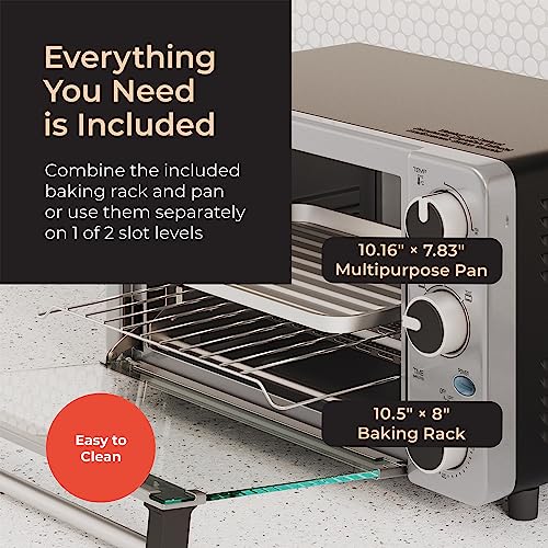 Mueller Toaster Oven with 30 Minute Timer Toast Bake Broiler Settings, Stainless Steel