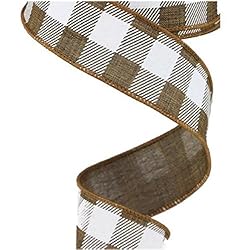 Plaid Wired Ribbon, Brown & Ivory - 1.5 Inches x 10