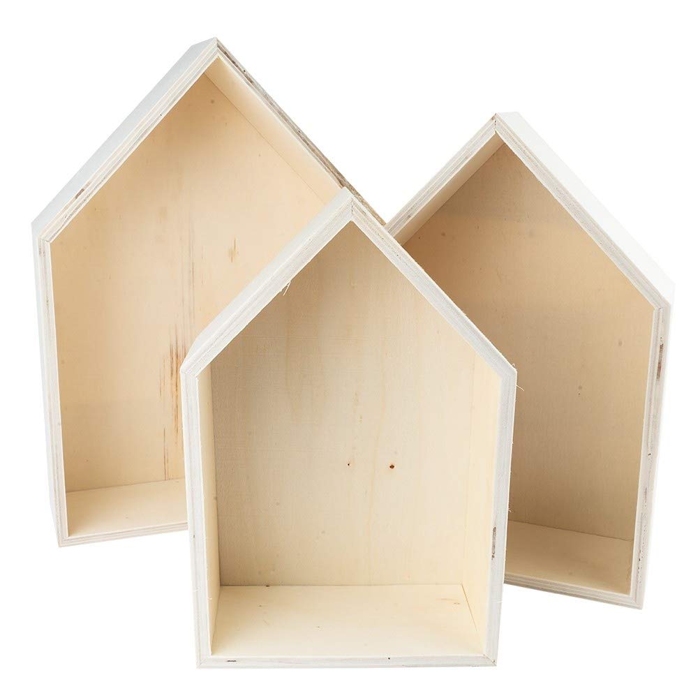 Ideen mit Herz Wooden Frame Set House (3 Pieces, 20x27.3cm, 17x23.7cm, 14x20.5cm, Untreated Wood, DIY Projects, Wall Decoration, Royal Flash Colors)