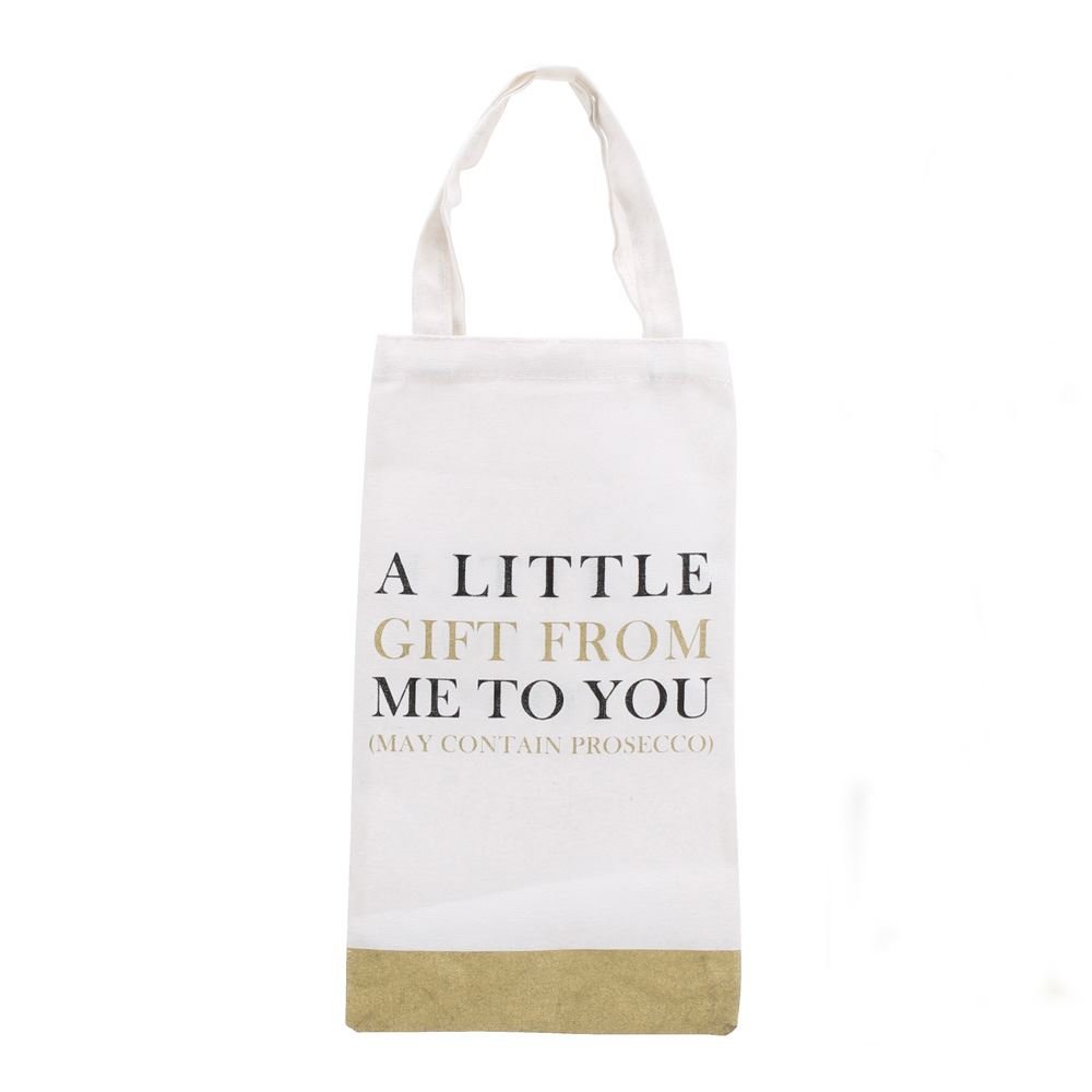 BCBGMAXAZRIA POP, FIZZ, CLINK Canvas Prosecco Wine Bottle Gift Bag with Slogan (A Little Gift From Me to You (may contain prosecco))