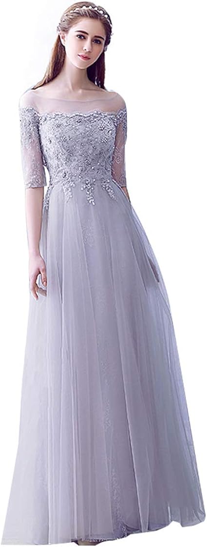 Amazon Alinlofse カラードレス マキシ丈 ウェディングドレス 双肩 メッシュ パーティードレ レース レディース ラウンドネック ロングドレス パーティードレス 通販
