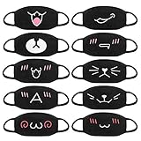 Accmor Fashion Anime Mouth Mask, 10 Pack Black Cute Unisex Anti-Dust Bear Face Mouth Kawaii Muffle Mask for Kids Teens Men Women, Windproof Motorcycle Face Emoticon Masks for Ski Cycling Camping