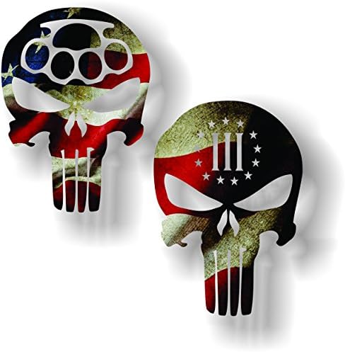 2pcs set - 3% Punisher Brassknuckle American Flag MOLON LABE - 4" inches - High resolution Print Hard Hat Biker Helmet Stickers
