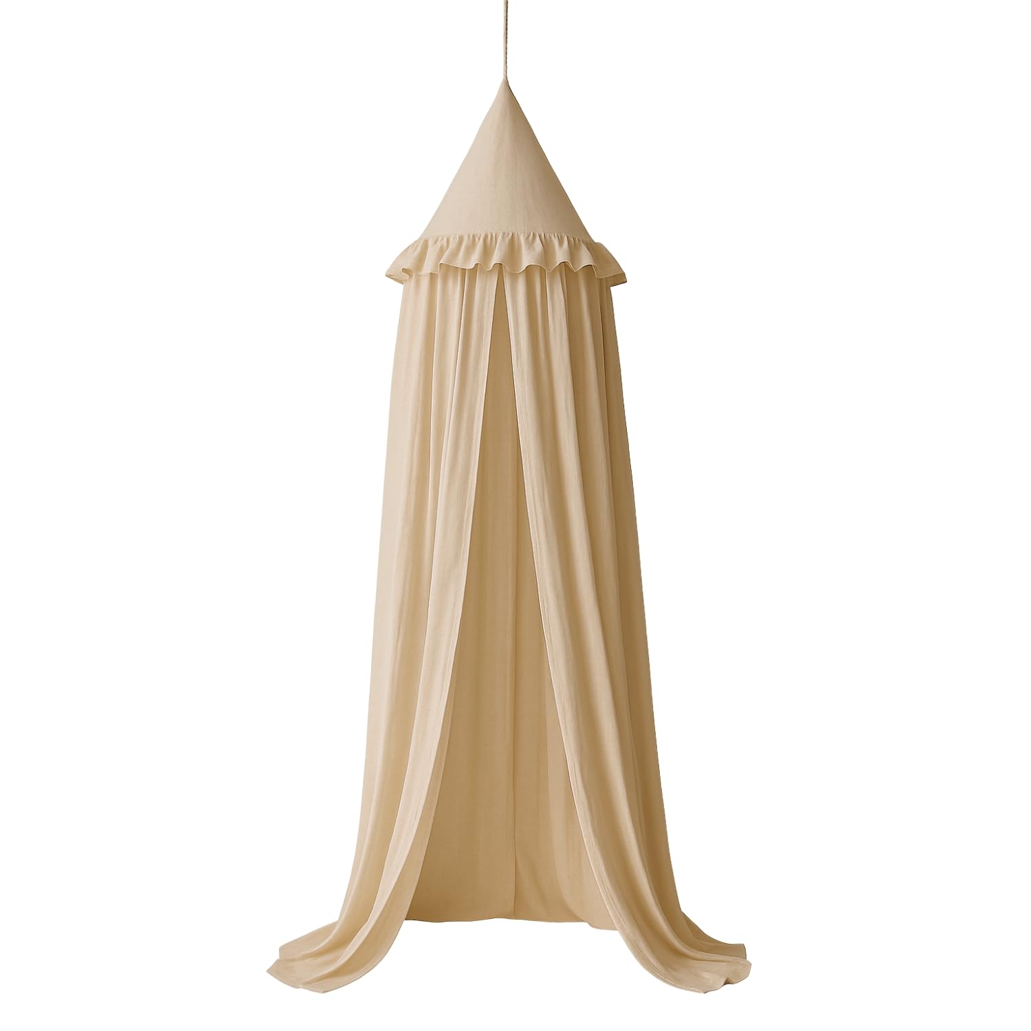 Wonder Space Kids Bed Canopy with Ruffles, Pastel Neutral Color for Boys & Girls, Frilled Cotton Tent Nursery Room Baby Crib Hanging Curtain Mosquito Netting Children Reading Nook Decoration (Khaki)