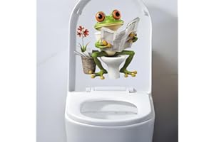 Green Frog Toilet Sticker,Waterproof Frog Toilet Lid Decals, Self-Adhesive Toilet Cover Sticker Bathroom Wall Door Decal (Flo