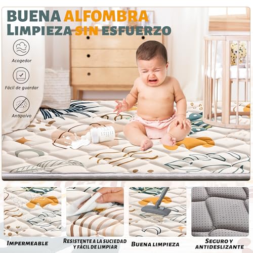 YBIKE Floor Play Mat, 50"x50" Thick Large Foldable Non-Slip Soft Portable Machine Washable Carpet (Boho Leaves 2)