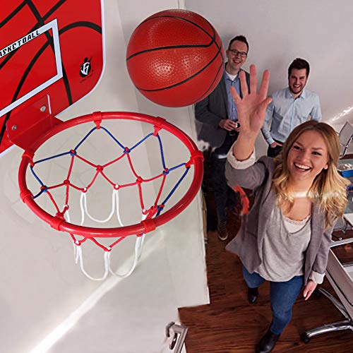 yoptote Mini Basketball Hoop Over The Door Backboard 15”x11.5” Rim Combo with Ball Pump Gift for Kids Toddler Youth Boys Men Party Favor Indoor Family Game