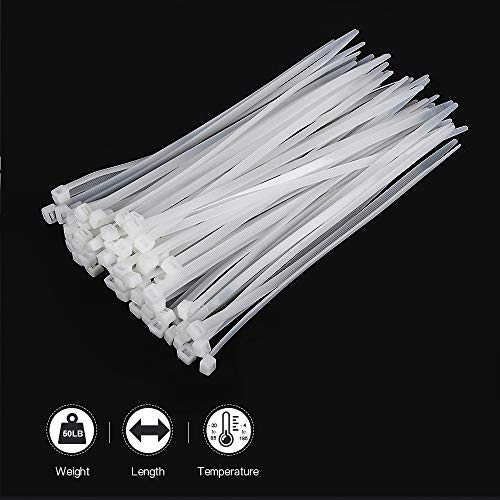 Nylon Zip Ties Heavy Duty- 8 Inch, Ultra Strong Plastic Wire Ties with 50 Pounds Tensile Strength, 100 Pieces,Multi-Purpose Self Locking Cable Ties,White - Thumbnail 5