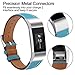 iGK Leather Replacement Bands Compatible for Fitbit Charge 2, Genuine Leather wristbands New Blue with Metal Connectors