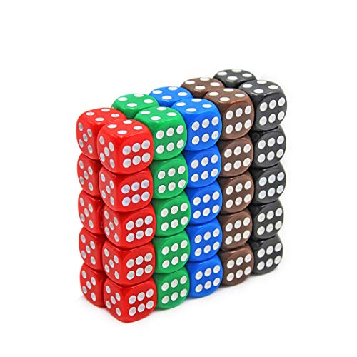 image for ialnai 50 Pack Translucent & Solid 6-Sided Game Dice 5 Sets of Vintage