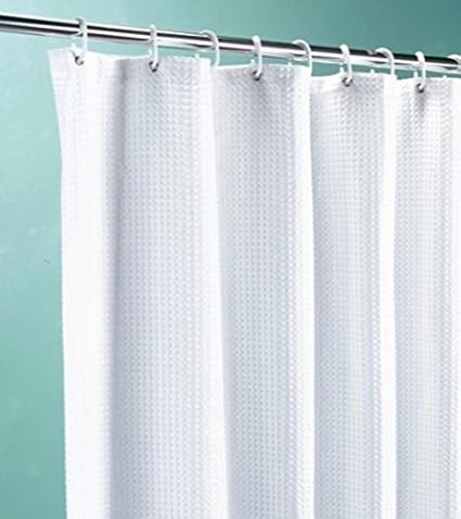 Euroshowers White Waffle Fabric Shower Curtain With Weighted Hem