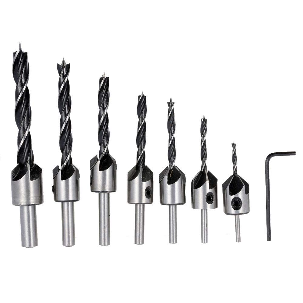 Malayas® Countersink Drill Bits 7 Piece Screw Driver Reamer Hss 5 Flute Drill Set Wood Metal Aluminium Plastic Counter Sink Drill Tool 3 – 10 mm