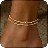 Risamil 14K Gold Plated Ankle Bracelets for Women, Anklets for Women Waterproof Layered Ankle Bracelets for Women Teen Girl Herringbone Anklet Set Summer Foot Jewelry Gifts