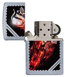 Zippo Skull and Flames Pocket Lighter, Street Chrome