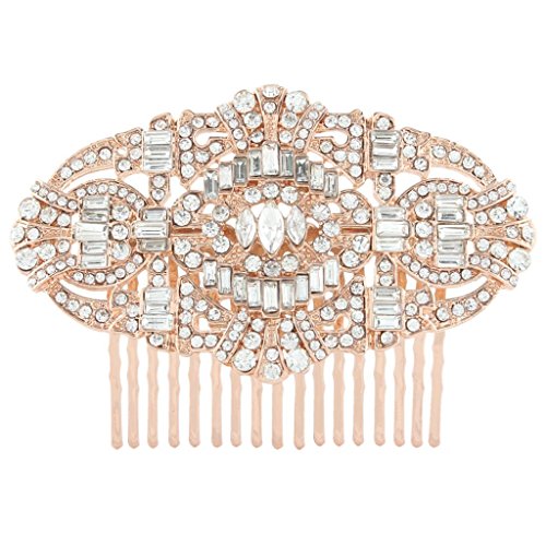 EVER FAITH Women's Austrian Crystal Bridal Art Deco Hair Side Comb Clear Rose Gold-Tone