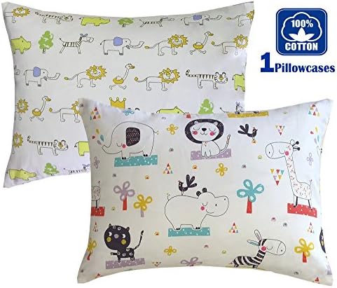 100% Cotton Cartoon Toddler Pillowcase - Cuddle Collection for Boys or Girl ,For 13x18,12x16 Pillow,Double-Sided different - Dinosaur and Jungle Animals，FREE TRAVEL PACKAGE (Zoo/Lions)
