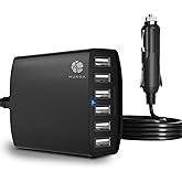 Multi Port USB Car Charger 50W 6 Port Car Adapter 12V Car Phone Charger Cigarette Lighter Adapter for iPhone 13/12/11 Galaxy and Other USB Devices.