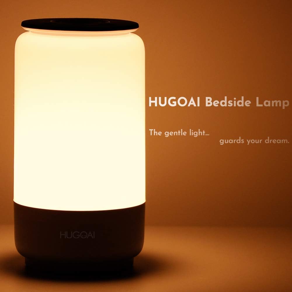 LED Table Lamp, HUGOAI Bedside Lamp, Nightstand Lamps for Bedrooms with Dimmable Whites, Vibrant RGB Colors and Memory Function, No Flicker - Grey: Home Improvement
