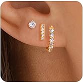 Surgical Steel Huggie Hoop Earrings Set for Multiple Piercing,Hypoallergenic CZ Small Earrings for Women Waterproof and Non Tarnish