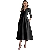 Chiffleure Petite Satin Mother of The Bride Dress 3/4 Sleeves A Line Formal Wedding Guest Dresses with Pockets