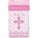 Radiant Cross Pink Religious Thank You Note Cards, 8ct
