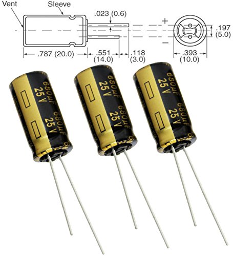 3x Panasonic FM 680uF 25V Low-ESR Aluminum Electrolytic Capacitors - Leaded, 5000 hours @ 105C, 20% Tolerance, 10x20mm,
