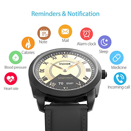 INCHOR Hybrid Smart Watch Stainless Steel with Leather Strap, Heart Rates,Sleep, Blood Pressure Monitor,Calorie Distance Counter Pedometer,Event Vibrates Reminder Fitness Tracker Smartwatch - Thumbnail 2