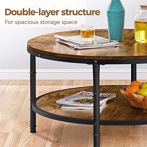 Yaheetech Round Coffee Table, Industrial Coffee Table with Shelf, 2