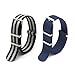 2PC 20mm Nato Ss Nylon Striped Black / Grey,Navy Blue Interchangeable Replacement Watch Strap Band