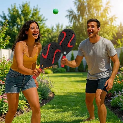 Pair of Beach Padel Beach Tennis Rackets with Soft Ball Set Wooden Rackets Sea, Beach Pool, Sea Garden, Beach Rackets Waterproof Water Resistant