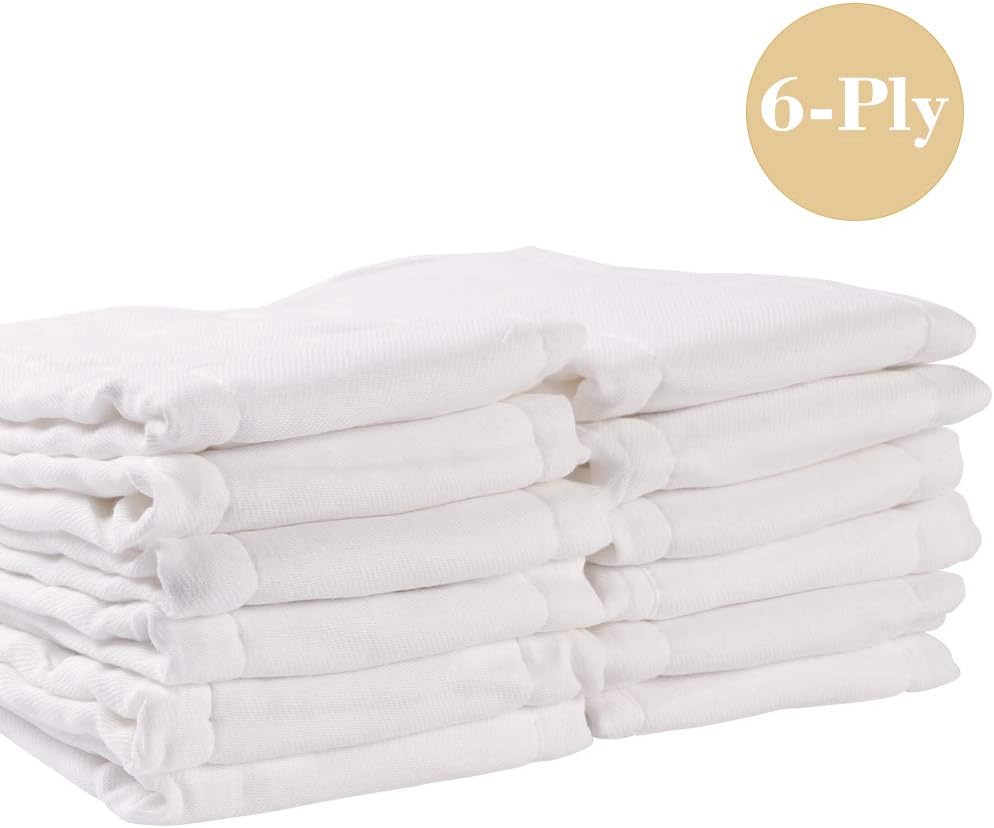 Fasoar 6 Ply Cloth Diapers Prefold, Thick Washable Absorbent Cotton Prefold Cloth Diaper Burp Cloths for Babies and Toddlers Multi-Use (10-35 lbs) 12 Pack: Clothing