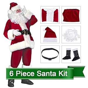 Santa Claus Costume Suit Deluxe Adult Men Christmas Party Cosplay Santa Outfit (One Size, Wine RED)
