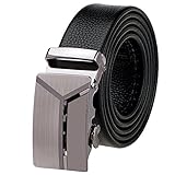 Vbiger Fashion Men's Ratchet Belt Automatic Buckle Full Grain Leather 35mm Wide (Black 1) size 44-52 trim to fit