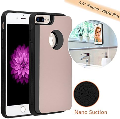 Feceir FeceirAnti-Gravity Selfie Case Compatible for iPhone 7 Plus/6s Plus/6 Plus (5.5 inch), Hands Free Nano Suction Stick to Glass, Tile, Car GPS, Most Smooth Surface (Rode Gold)