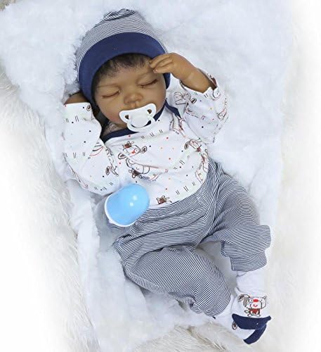 Oumeinuo Reborn Dolls African American Realistic Newborn Baby Toddler Doll (Soft Silicone, Cotton Body), 20inch 50cm Black Hair Sleeping Girl Boy Toys Christmas Gift