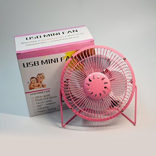 AGEG 6" Mini USB Iron Fan with Aluminum Blades for Laptop Desktop Office Car Charger Power Bank Available (Pink)