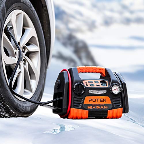 Kinverch Portable Car Jump Starter 1000 Peak Amp 12Volt with 1USB 112V Power Ports & 150 PSI