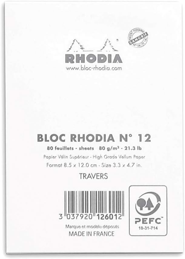 RHODIA 12601C, Stapled Notepad N°12 White, 8.5x12 cm, Ruled, 80 Detachable Sheets, Clairefontaine White Paper 80G, Soft - Image 4