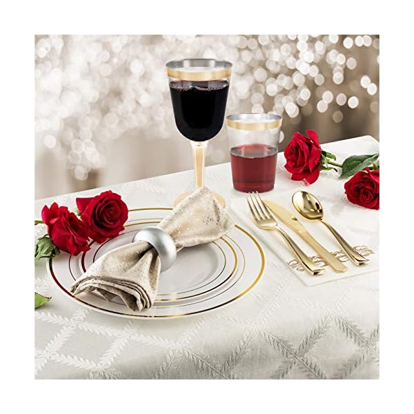 BloominGoods 50 Gold Rimmed Disposable Plastic Wine Glasses Large 10