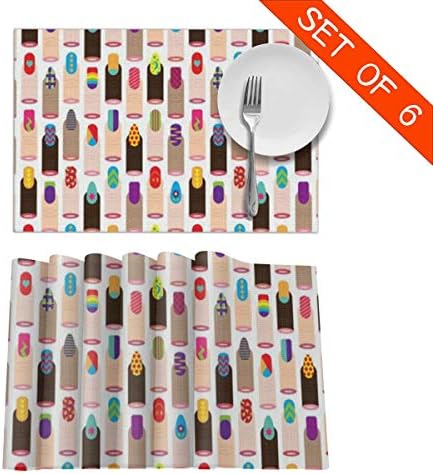 LLIJKOR Japanese Fashion Nail Polish Washable Fabric Placemats 12 X 18in Set of 6,3D Printed Table Mat, Snack Drink Non-Slip Anti-scalding Placemat for Dining Table,Kitchen Drink Placemat