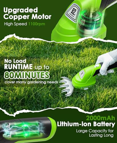PINOZE Cordless Grass Shear & Hedge Trimmer - 2 in 1 Handheld 7.2V Small Electric Bush Trimmer, 2.0Ah Rechargeable Battery Powered Shrub Trimmers Grass Cutter for Garden, Yard, Lawn Care