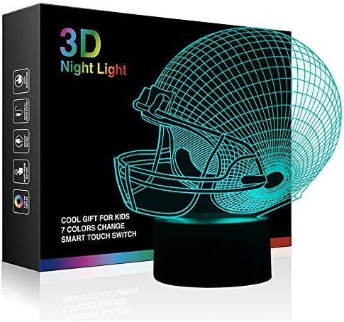 Football Helmet 3D Night Light, McKain Football Bedside Table Lamp 7 Colors Change LED Lights Touch Switch Desk Decoration Illusion USB Lamps Birthday Christmas Gift for Kids, Lovers