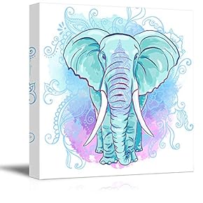 Canvas Wall Art Tribal Elephant Splash-Ink Effect Canvas Prints Home Artwork Decoration for Living Room,Bedroom - 12x12 inches