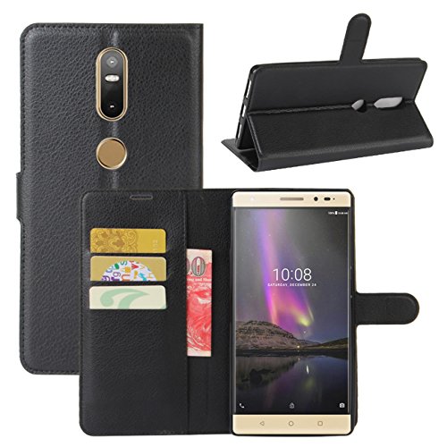 Lenovo Phab 2 Plus Case, Fettion Premium PU Leather Wallet Flip Phone Protective Case Cover with Card Slots, Stand Feature and Magnetic Closure for Lenovo Phab 2 Plus Smartphone (Wallet - Black)