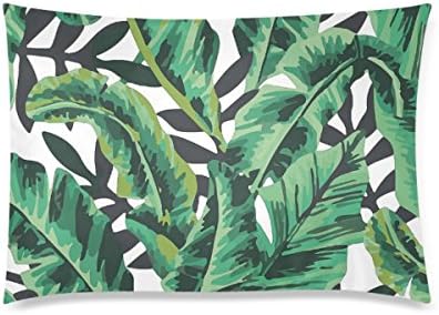 Tropical Glam Banana Leaf Print Deisign Custom Zippered Pillowcase Cotton Pillow Cover Two Side Queen Size 20x30 Inch